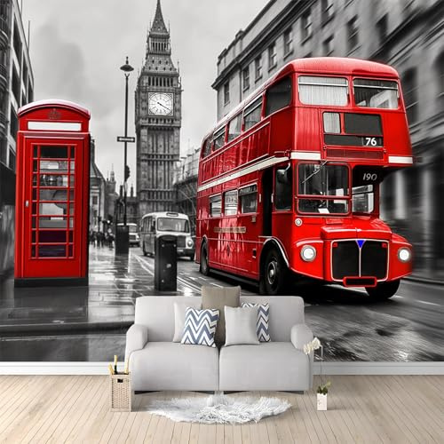 Moda Art Papel Tapiz Autobús De Dos Pisos De La Ciudad De Londres Rojo Arte 3D Mural De Papel Pintado Fotomural Decoración De Papel Tapiz Fondo de Pared de Tv de Fotografía 300x210 cm