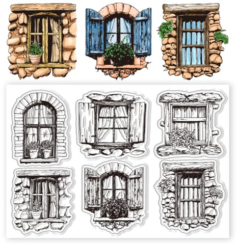 CHGCRAFT Silikon Stempel Vintage-Fenster Stempel Transparente Stempel Clear Stamps Stempelset für DIY Scrapbooking Journaling Fotoalbum Dekorative Geschenkanhänger Kartenherstellung, 4.3×6.3 Zoll
