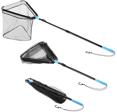 Calamus Triangle Floating Fishing Net, Extendable, Lightweight & Strong Landing Net with Non-Slip Elastomer Handle, Fish Friendly PVC Coated Nylon Net, Built-in Elastic Lanyard and Belt Clip