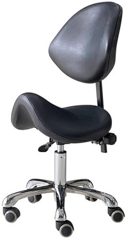 JAVPTAV Sattelhocker, rollender, ergonomischer Drehstuhl, 43,2 cm – 55,9 cm verstellbar, hydraulischer Sattelsitz for Zuhause, Büro, Zahnarzt, Haarschneide-Sattelstuhl for Stylisten(Black)