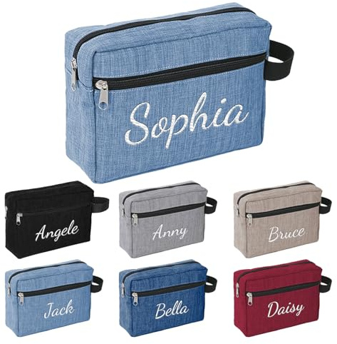Personalized Men Toiletry Bag with Embroidered Name, Resistant Hanging Travel Mens Wash Bag, Toiletries Bag for Gym Shaving Organiser, Shower Bathroom Mens Toilet Bag Washbag with Handle (Blue)