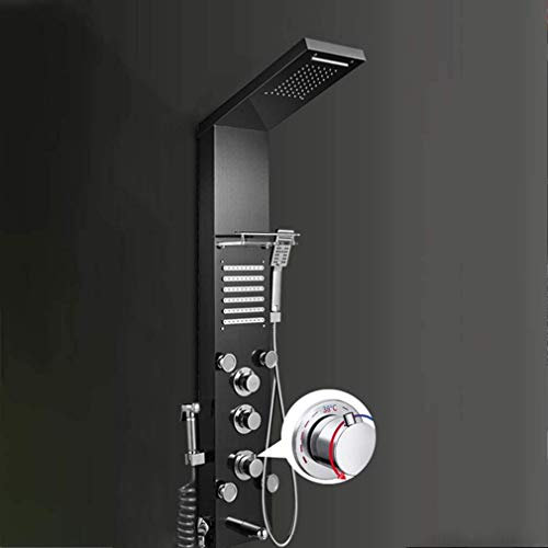 Système de Douche Thermostatique Cascade Panneau de Douche à Effet Pluie Colonne de Douche Colonne de Douche Jets de Massage corporel Douche à Main Bec de Baignoire Panneau de Douche Mural,