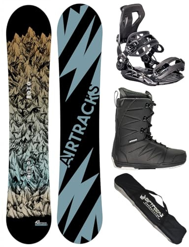Airtracks Set de snowboard para hombre Wide Mountain Lines Freestyle Freeride 156 – Fijación Master para snowboard – Botas blandas Star 46 – SB Bag