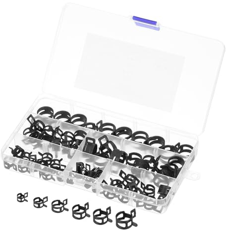 sourcing map 60 Pcs Fuel Line Clamps Spring Band Hose Clamps, 6 Size 6-15mm Silicone Air Tube Vacuum Hose Water Pipe Low Pressure Clamps Assortment Kit, Black