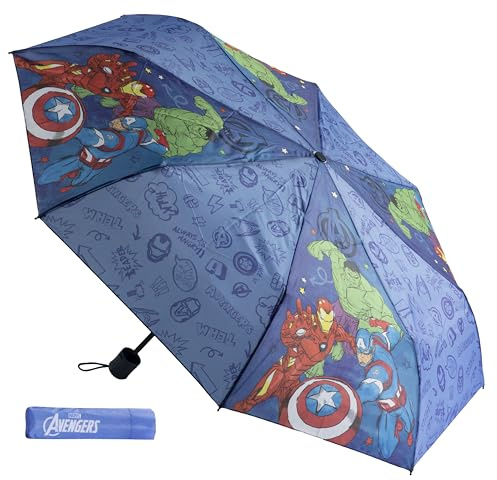 Undercover – vikbart paraply – fickparaply med skyddsfodral – 94 cm diameter – lätt och perfekt för barns händer, Avengers