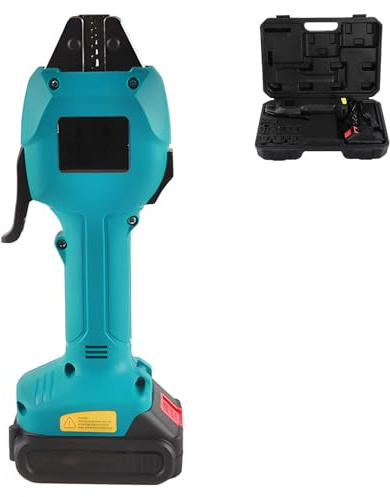 Pince à sertir électrique, outil de sertissage de cosses de batterie rechargeable avec 6 matrices, pince à sertir avec chargeur et verrouillage de batterie, pour bornes en cuivre et en aluminium(Green