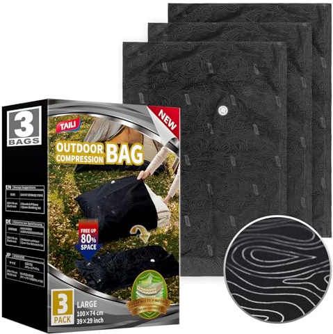 TAILI Vakuumbeutel für Outdoor Reisen, 3 Stück Extra Große, 100 x 74 cm | Wasserdicht, Verschleißfest, Durchstoßfest, Vakuumierbeutel für Reisen, Kleidung, Camping, Aufbewahrungsbeutel