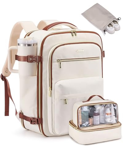 LOVEVOOK Handgepäck Rucksack Flugzeug, 50L Groß Reiserucksack Damen Herren Travel Backpack für 18 Zoll Laptop, TSA Freundlich Handgepäck Tasche Carry On Luggage für Reise Arbeit Weekender, Beige