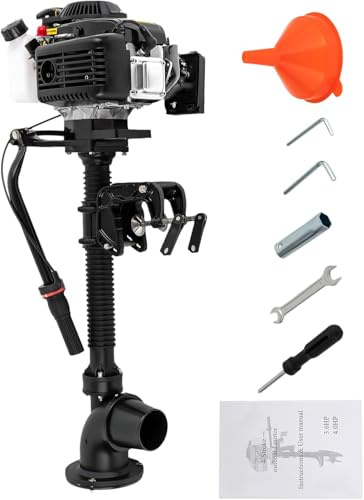 Utombordsmotor bensinmotor, utombordsmotor bensin, utombordsmotor med bränsletank för uppblåsbar fiskebåt, fiskebåt och (4-takt 55 ccm, 4 s, spraypump)