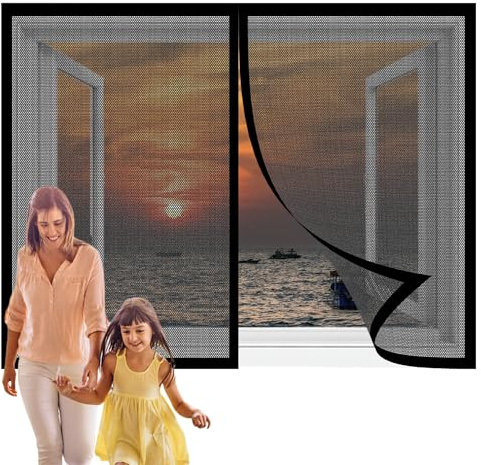 Mosquitera Ventana Abatible 119 x 109 cm sin Taladrar Imanes Mosquitera con Malla Super Fina para Adiós a Los Moscas y Mosquitos para Sala de Estar Dormitorio Balcón, Negro