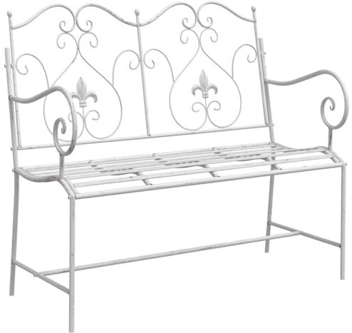 vidaXL Gartenbank Antik Weiß 104 x 54 x 93 cm Stahl, Moderne Garten- und Terrassenmöbel, wetterfeste Bank, funktionale Sitzgelegenheit im Freien, stilvolle, minimalistische Designs