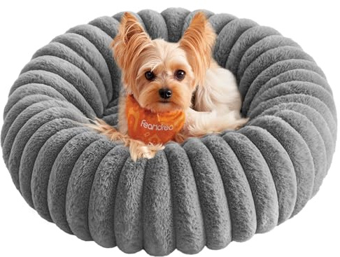 Feandrea Cuccia per Cani e Gatti di Taglia Piccola, Diametro di 50 cm, Lettino per Animali Domestici, Cuscino Lavabile, Tappeto Soffice, Imbottitura Morbida, Grigio Tortora PGW301GD01