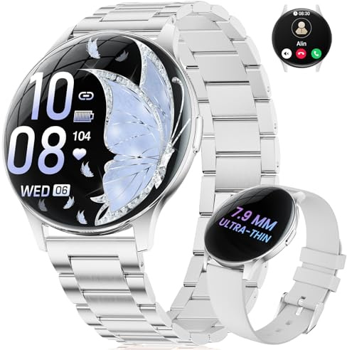 LIGE Reloj Inteligente Mujer con 2 Correas, 1.43 Amoled Smartwatch con Llamadas Bluetooth, Función Femenina, Monitor de Sueño, 100+ Modos Deportivos para iOS Android, Plata