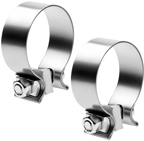 YOUNGSAY 2 Pcs Collier Echappement, Acier Inoxydable Collier Echappement 63mm, Réglable Collier de Serrage pour Echappement pour Voitures und Motos