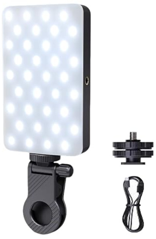 Luz de Video Ajustable - Lámpara de Clip Recargable, Adaptador de trípode, Herramienta de iluminación de Brillo portátil para Laptop, fotografía, transmisión Nocturna, Viajes al Aire, Creadores