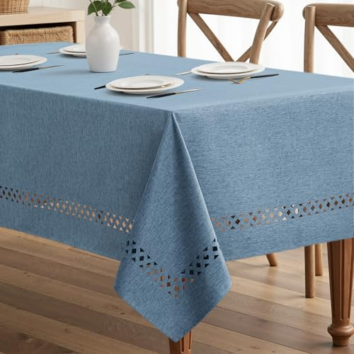 MIULEE Tovaglia Lino Impermeabile 140x100CM Tavolo Cucina Grigioblue 1P | Anti-Macchia Elegante Design Intaglio Rettangolare Giardino Feste Pranzo Lavabile Facile Pulizia