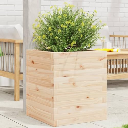 WDGJJFECNMUEHI Fioriera da Giardino in Legno Massello di Pino 40x40x46 cm - Cassetta per Piante Rustica, Ampia e Profonda Fiori, Erbe Aromatiche e Orto - Fondo Aperto per Drenaggio Ottimale