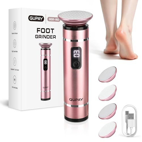 GUPAY Elektrischer Hornhautentferner – Professionelles Pediküre-Set mit 4 Nano-Glas Walzen, Wiederaufladbare Fußfeile, 3 Stufen + LED Display, USB-C, für trockene & verhornte Haut
