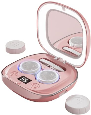 Mxshc Nettoyeur De Lentilles De Contact - Appareil De Nettoyage Portable Avec Miroir Et Led Pour Lentilles De Contact | Dispositif De Nettoyage Quotidien Pour Soins Visuels,Pour Voyage