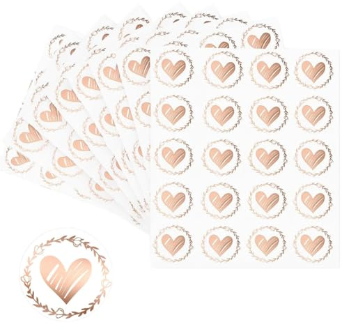 YUVKIN 160 pezzi Etichette Adesive Rotonde Autoadesivo, Adesivi Amore, Cuore, Dorato, Chiudipacco, Sigilla, Bollini Personalizzati, Buste, Sacchetti Regalo, Matrimonio Compleanno DIY