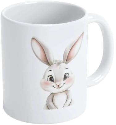TMZELOA Taza Conejo 350ml De Cerámica Con Impresión Brillante, Apta Para Microondas Y Lavavajillas, Taza Bonita Para Café O Té, Idea De Regalo Para Mujer Oficina Y Hogar En Pascua