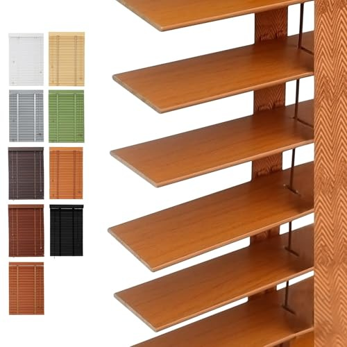 Estores Enrollables de Madera Maciza para Hogar, Oficina, Baño, Dormitorio, Cocina; Estores Horizontales con Lamas de 50 mm(Light Brown)