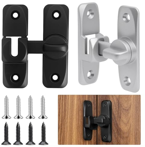 2 Pcs Gate Latches, Flip Sliding Door Latch Lock, 90/180 Degree Barn Door Latches, Right AngleDoor Lock Latch Hardware, Flip Gate Locks for Cabinet Bathroom Doors(Black, Silver)