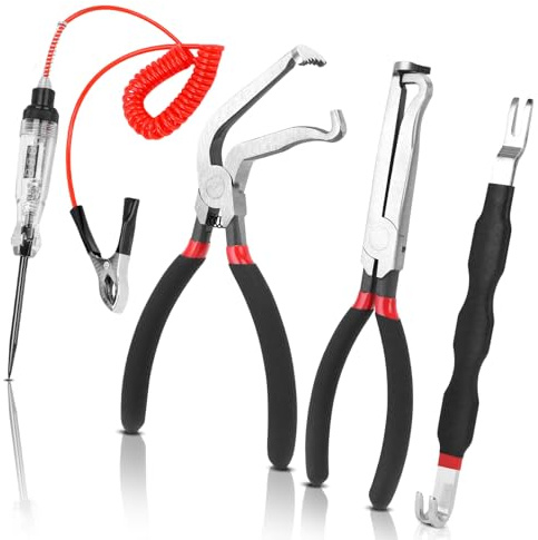 WODHMIEY Lot de 4 pinces de démontage de connecteurs électriques automobiles, kit de test droites à 60 degrés, outils de déconnexion à double extrémité, testeur de tension LED, pince crocodile pour