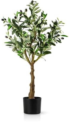 PASCH® Olivenbaum künstlich (90cm) | Künstliche Pflanzen wie echt groß | Künstlicher Olivenbaum | Kunstpflanzen groß | Große Kunstpflanzen im Topf
