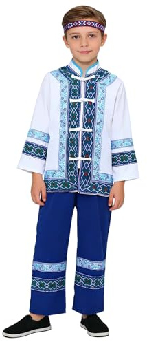 Msemis Barn pojkar traditionella etniska minoriteter kostym kortärmad broderad skjorta och byxor set 2 stycken kläder uppträdande kostym fest B typ B 122-128
