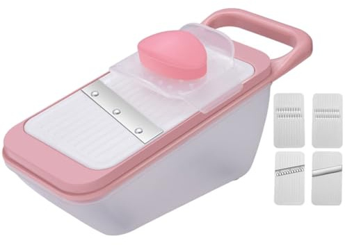FOMIYES Cortador de Verduras Multifuncional 4 Cuchillas, Rallador y Picador Manual para Pepinos, Rábanos y Patatas, Herramienta de Cocina Compacta en Color Rosa, Adecuado para Uso