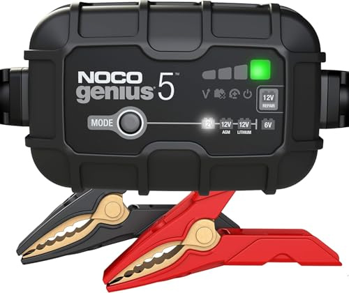 NOCO GENIUS5: Caricabatterie Intelligente 5A 6V/12V Mantenitore di Carica e Desolfatatore con Protezione da Sovraccarico e Compensazione Termica – Per Batterie al Piombo e Litio