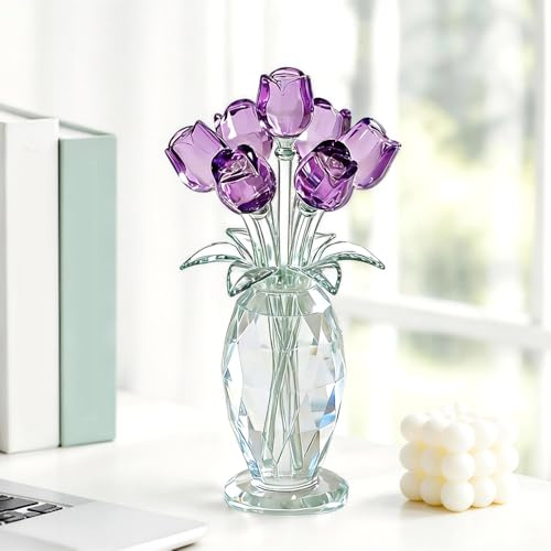 Crystal Rose Ornament, Exquisite Crystal Rose Ornament Gifts Featuring Handcrafted Glass Flowers, Ideal as Decorative Crystal Ornaments, Glass Ornaments for Home Decor and Gifts for Wife, Girlfriend
