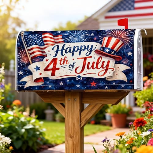 Coperture magnetiche per cassette postali con fuochi d'artificio, motivo festivo con bandiera americana del 4 luglio, decorazione per cassetta delle lettere del 4 luglio, per giardino, patio, 53 x 64