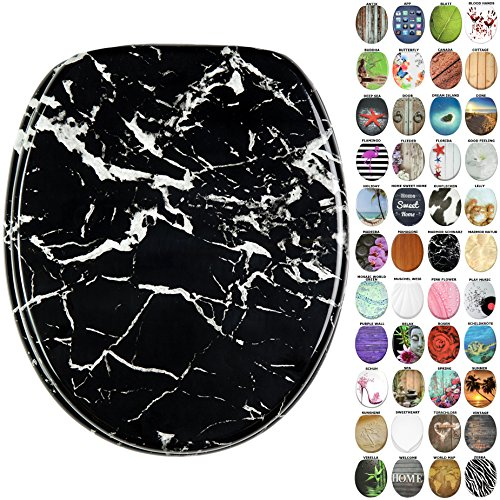 Sanilo WC Sitz ohne Absenkautomatik, viele neue Toilettendeckel zur Auswahl, hochwertige Oberfläche, stabile Scharniere, leichte Montage (Marmor Schwarz)