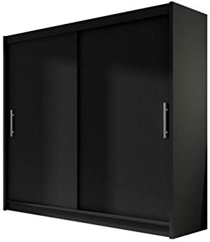 Mirjan24 Kleiderschrank London I, Moderner Schiebetürenschrank, Schlafzimmerschrank 180x215x58cm, Garderobe, Schlafzimmer (Schwarz)
