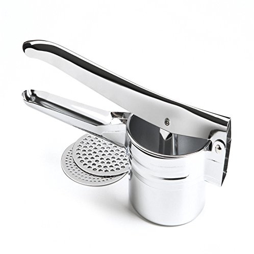 Stainless Steel Potato Ricer / Masher Food Presser with 2 Stainless Steel Interchangeable Ricing Discs for Coarse & Fine Ricing, Silver