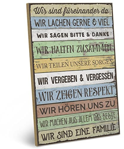 ARTFAVES® Wandbild Holzschild mit Spruch - FAMILIENREGELN - Türschild Retro Vintage Deko Bild Geschenk - Familie, Zuhause