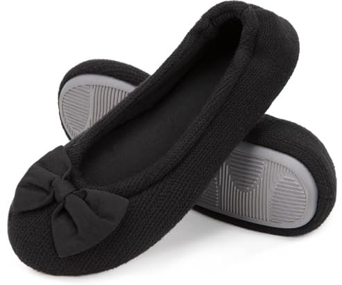 EverFoams Women's Ballerina Slippers Lightweight Comfy Memory Foam House Shoes with Stretchable Heel Design, Black, 7/8 UK