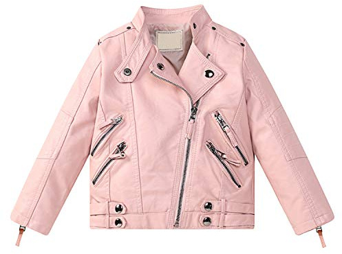 De feuilles CHIC-CHIC bikerjacka för flickor pojke - i konstläder - långärmad - höst vinterkappa för barn, rosa, 5-6 �r