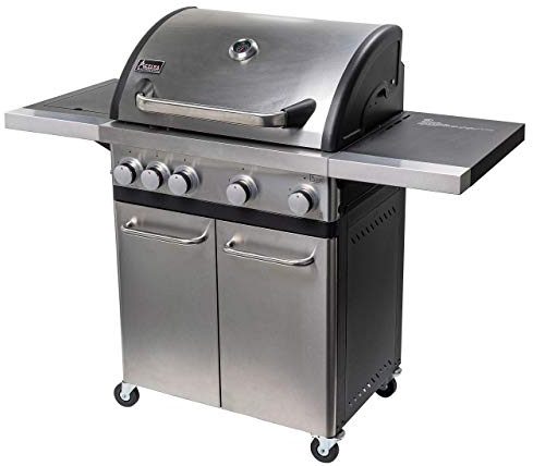 ACTIVA 4 Brenner Gasgrill Silver Star 500 Grillwagen mit 800 Grad Infrarot Seitenbrenner, Gussrost, Deckelthermometer und zusätzlicher Ablage