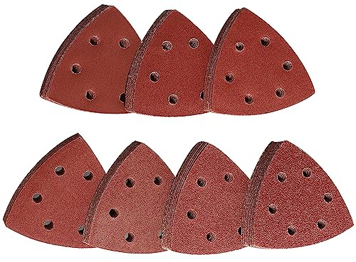 STEBRUAM Deltaschleifer Schleifpapier Dreieckschleifer, 70 Stück Delta Schleifpapier Klett Schleifpapier Deltaschleifer Gemischt je 10 Blatt 60 80 120 180 240 320 400 für Schleifdreiecke 93x93x93mm