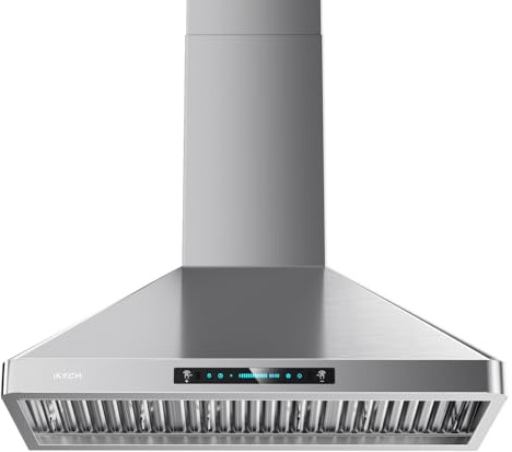 IKTCH 36 inch Wall Mount Range Hood, 900 CFM Ducted/Ductless Range Hood with 4 Speed Fan, Pure Stainless Steel with Gesture Sensing & Touch Control Making life Smarter IKP02R-36