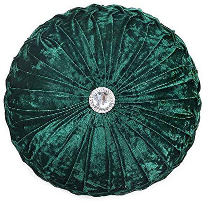 Householdfurnishing Crushed Velvet Cushion Round Filled Small & Large Stitched with Diamond (Green, 35 x 35)