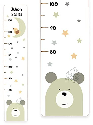 Holzura Messlatte Kind Holz, Messleiste personalisiert mit Name für Baby & Kleinkinderzimmer, Geschenk zur Geburt für Junge und Mädchen, Grössenmesser Kinder