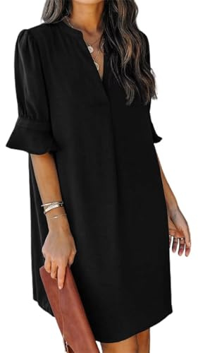 QACOHU Black Dresses for Women Summer V Neck Casual Tunic Loose Flowy Swing Shift Dress Black XL