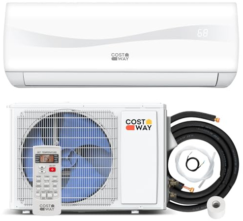 COSTWAY 12000BTU Mini Split Air Conditioner& Heater, 17 SEER2 208-230V Wall-Mounted Ductless AC Unit Cools Rooms up to 750 Sq. Ft, Energy Efficient Inverter AC w/Heat Pump (Blast Series)
