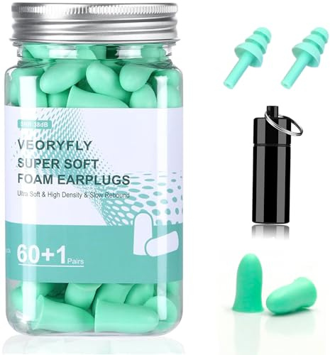 VeoryFly Small Ear Plugs Sleep, Soft Foam Ear Plugs for Kids/Children/Woman | 61 Pairs, Noise Reduction SNR 38 dB Hearing Protection, Small Size & Reusable, Noise Reduction, Mint Green