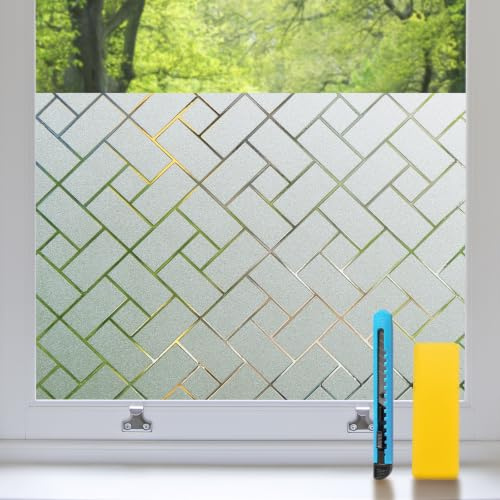 Zindoo Fensterfolie Geometrie Milchglasfolie Sichtschutz 105 x 200 cm | Sichtschutzfolie Statisch Haftend Ohne Kleber, UV-Schutz Dekorfolie Gute Privatsphäre Schutz für Bad, Wohnzimmer und Türen