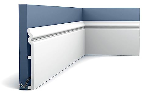 Orac Plinthe SX206 200 cm x 1,8 cm x 18 cm Polystyrène extrudé (HDPS) lisse classique arrondi avec passage de câble prétraité